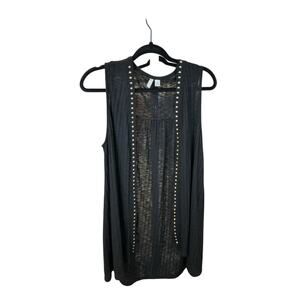 Black Sleeveless Pleated Studded Tunic Top Women’s Small